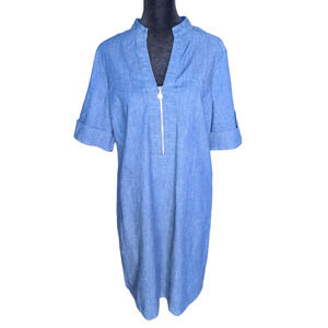 Anne Klein Women's Zippered-Neck Tab-Cuff Denim Shift Dress Size 6